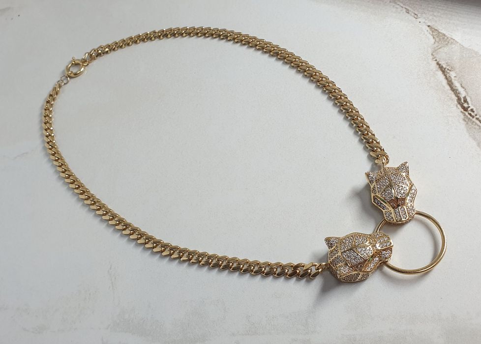 Colier cubanez din aur de 14K cu capete de panteră – 31,88 g