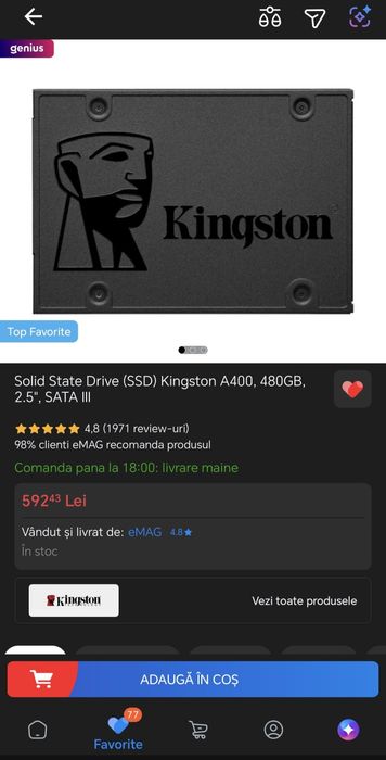 Solid State Drive (SSD) Kingston A400, 480GB, 2.5", SATA III