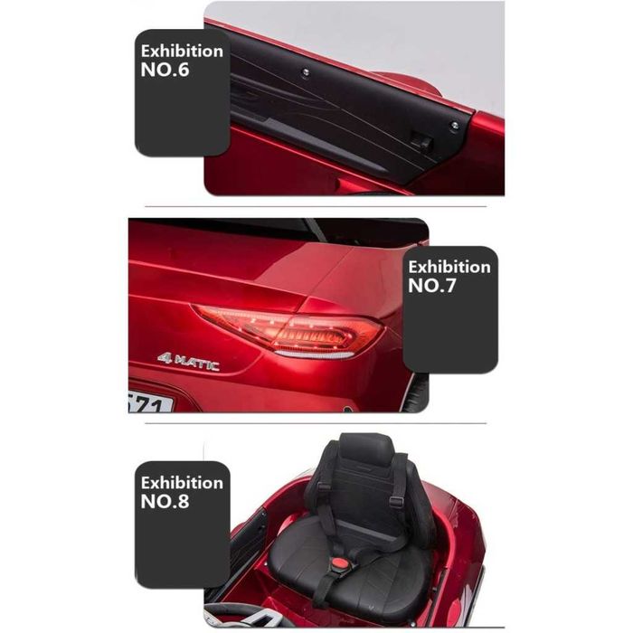 Червена детска акумулаторна кола Mercedes-Benz CLS350 12V с кожена седалка
