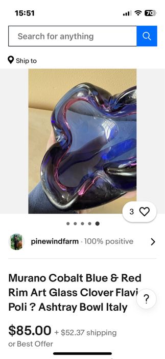 Пепелник Мурано за пури цигари дизайнер Флавио Поли segusosommerso