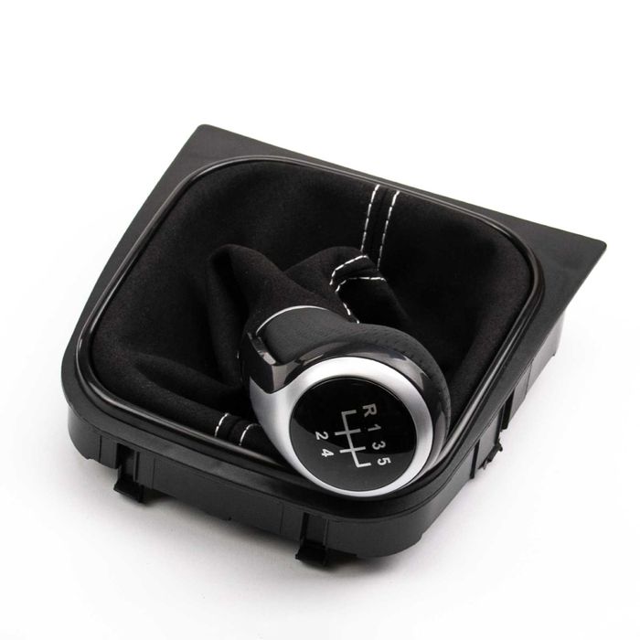 Сива топка за Скоростен Лост с маншон за VW Golf V VI Jetta Бял Шев