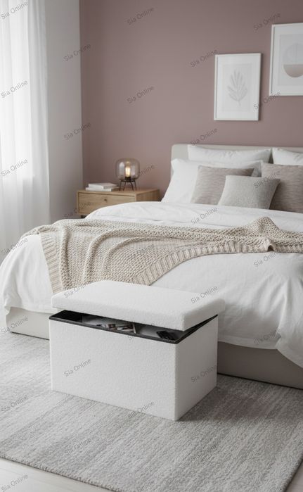 Табуретка за съхранение, бяла, сгъваема