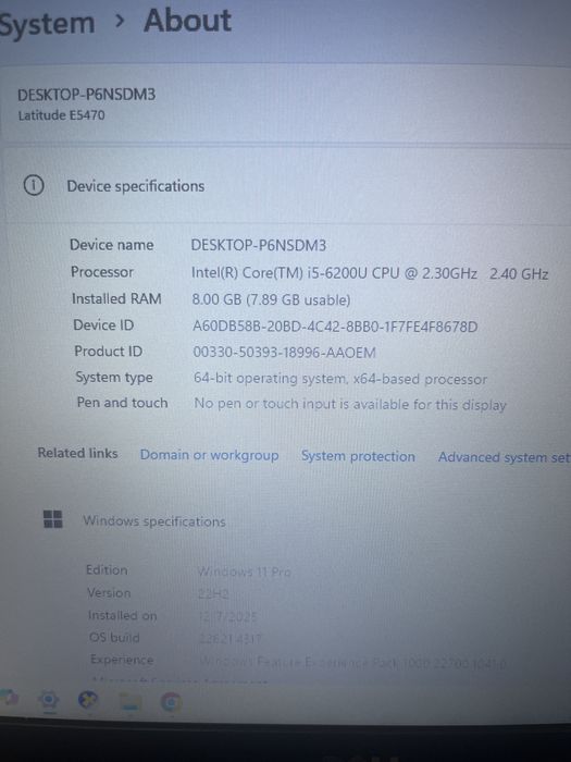 Laptop Dell E5470 i5 Gen 6 / SSD 128 / RAM 8 GB