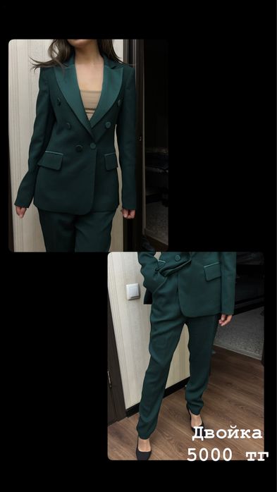 Женский костюм двойка зеленый пиджак и брюки