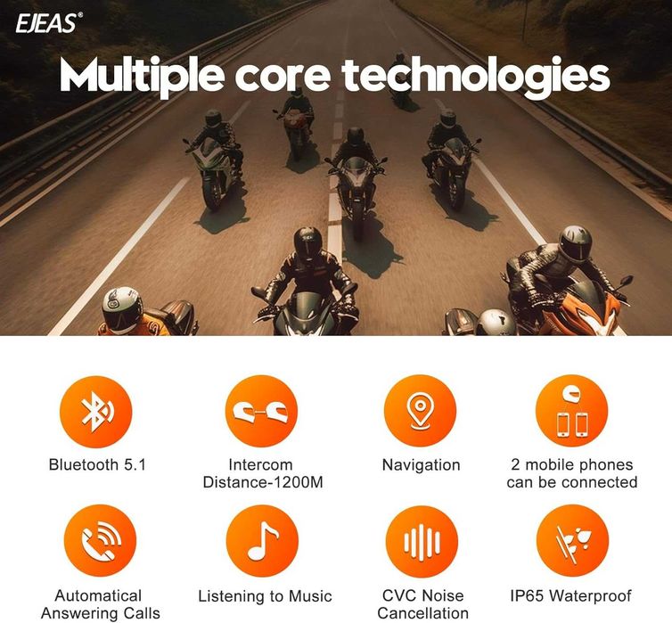 EJEAS V7 Bluetooth интерком за мото каска 7 ездача 1200M