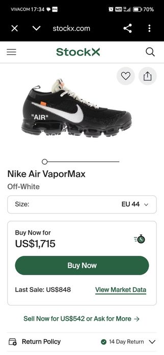 Nike Air Vapormax Off-White, номер 45