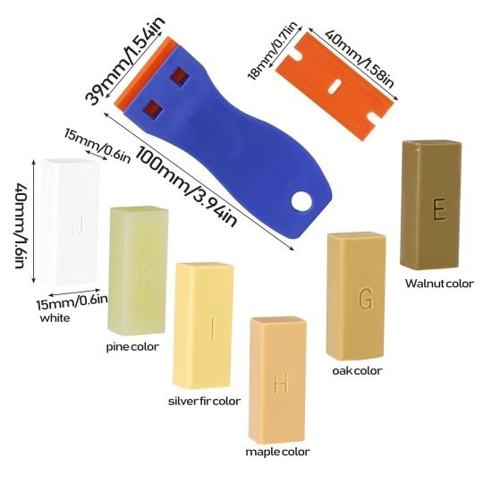 Kit reparație ceară Peiyee pentru mobilier lemn, parchet – 6 nuanțe*