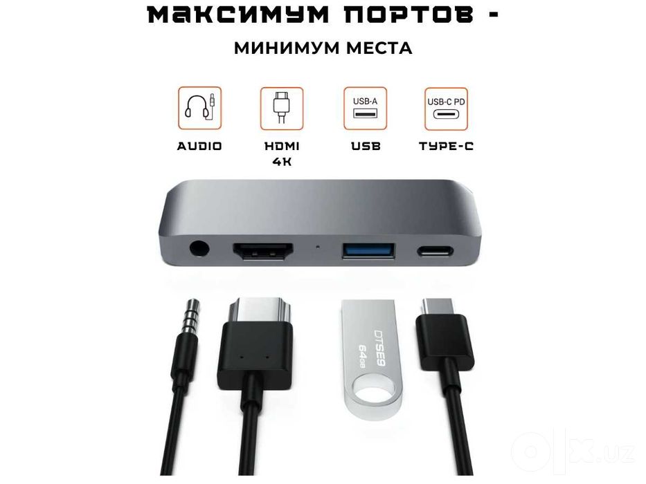 HUB iPad Pro/Air 7в1 -HDMI, USB,SD, Type-C с быстрой доставкой + БОНУС