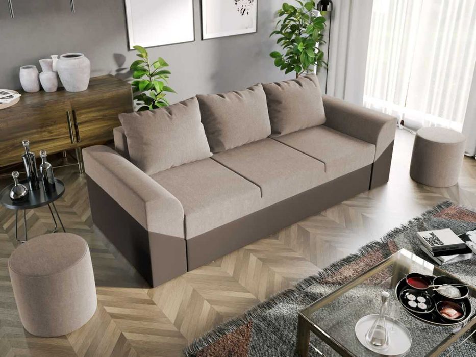 Canapea Extensibila Cali Stofa Bej / Piele Maro - Transport Gratuit