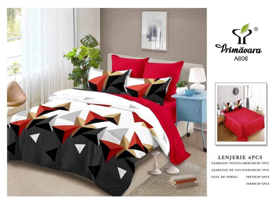 Lenjerie pat finet 6 piese+ pilota 200x230 cm + 2 perne 50x70cm 
Tot