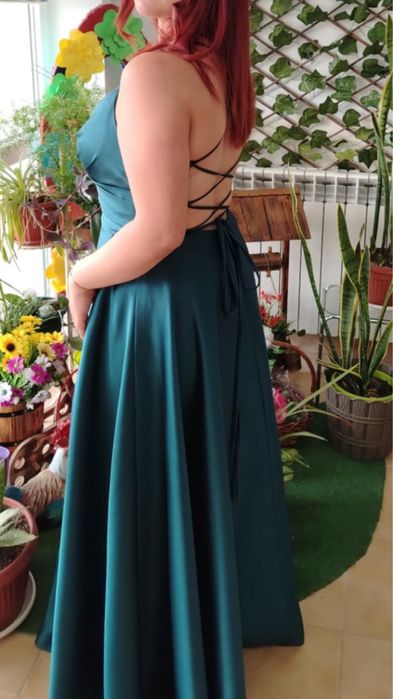 Официална бална рокля зеленосин цвят