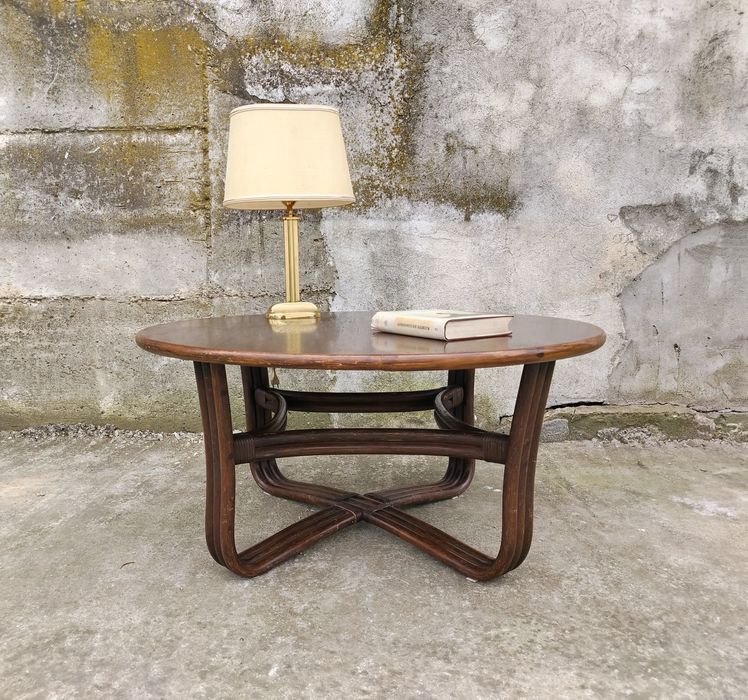 Măsuță veche din lemn și bambus, stil Mid Century