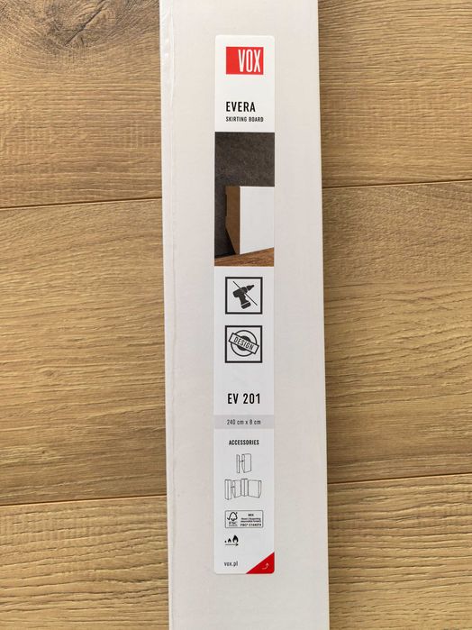 MDF перваз EVERA 80мм 2.4м EV201 бял