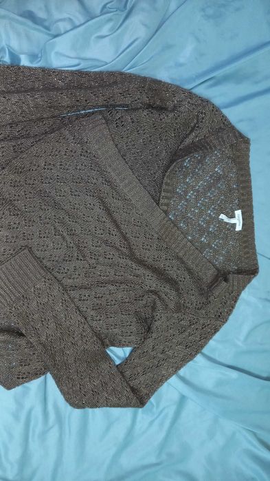 Pulover /Cardigan perforat maron cu fir auriu Zingara , M