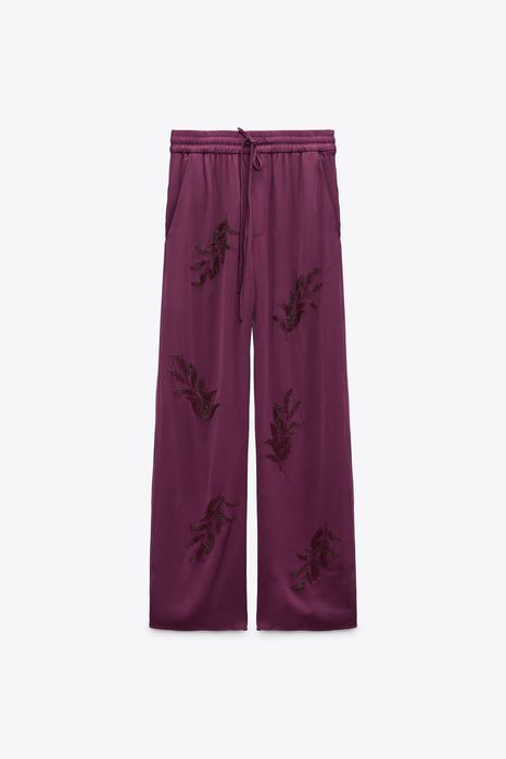 Zara чисто нов сатениран комплект от две части с бродерия и мъниста