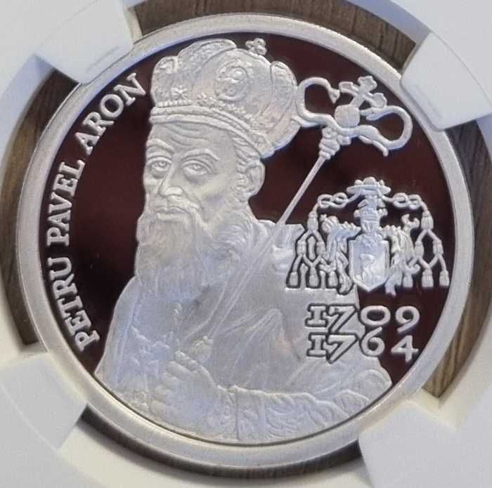 Moneda BNR 10 lei argint episcopul Petru Pavel Aron gradata NGC PF 69