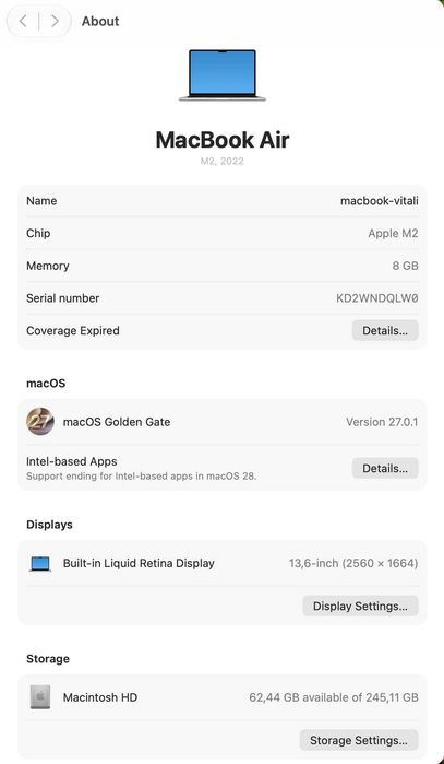 Macbook Air 13" 8Gb 256Gb