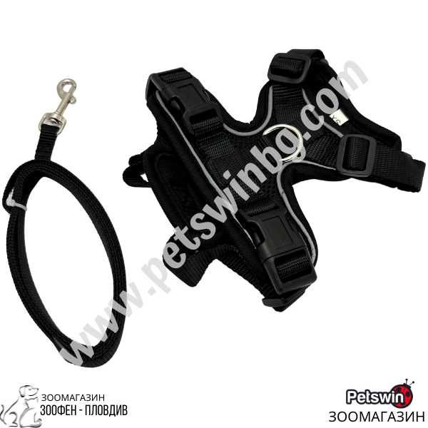 Нагръдник с Повод за Котка- XS, S размер- Черна разцветка-Pet-Interest