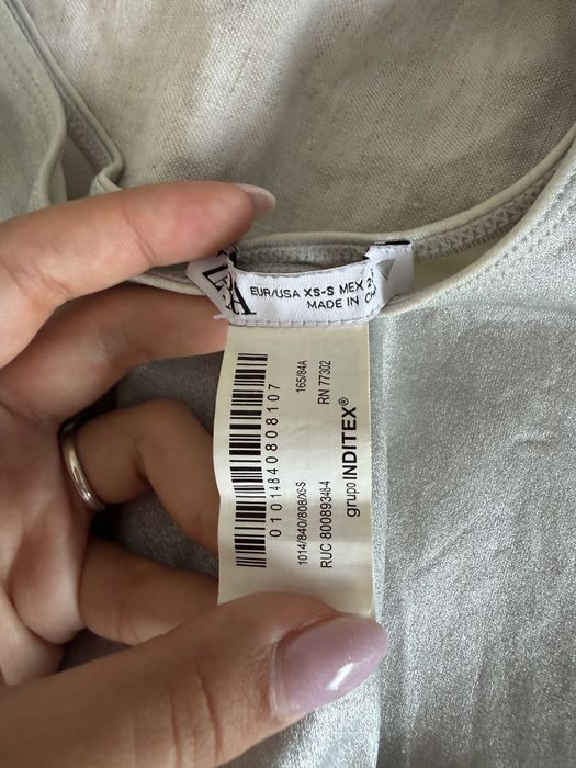 Боди ZARA бяло рипсено, черно fishnet, сребърно и драпирано