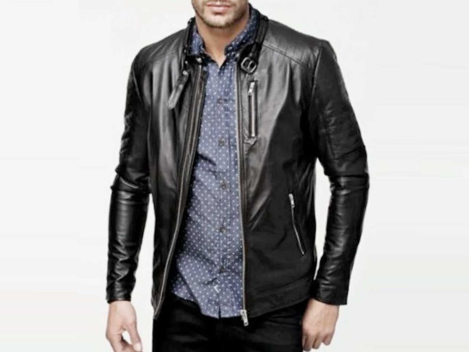 JACK & JONES Мъжко Кожено Яке Мото Естествена Кожа Като Ново S