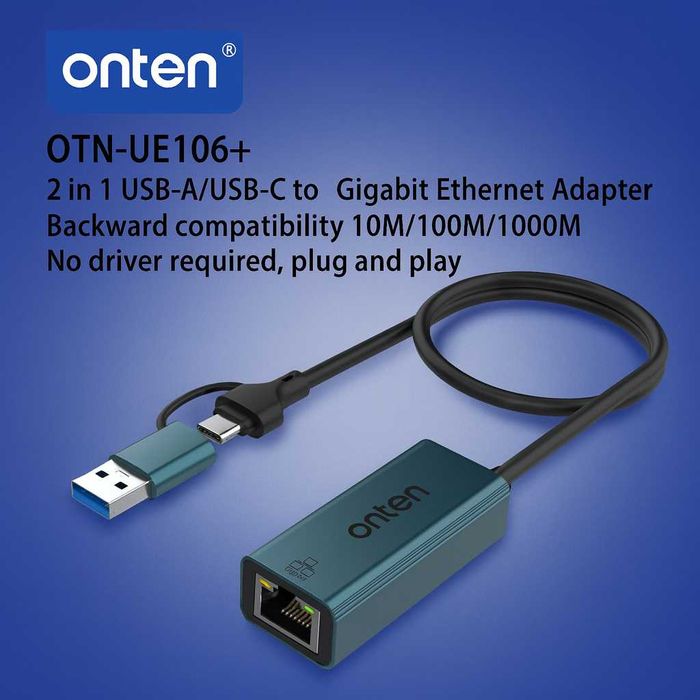 Onten Универсальный Адаптер USB-A / USB-C в Ethernet. Есть доставка