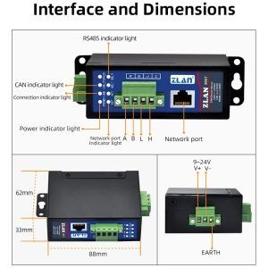 Индустриална CAN шина Взаимно преобразуване ZLAN9607 CAN RS485 Сериен