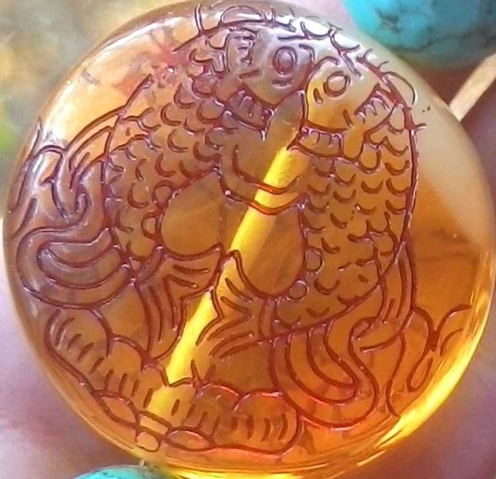 Бусина "Золотые рыбки и лотос"