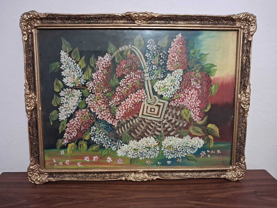 Tablou vechi Flori 77/60 vopsea de ulei,semnat