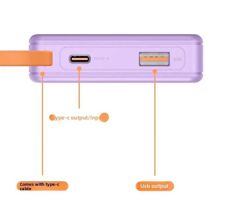DPLUS 10000mAh Външна Батерия Power Bank Вграден Кабел Type C Дисплей