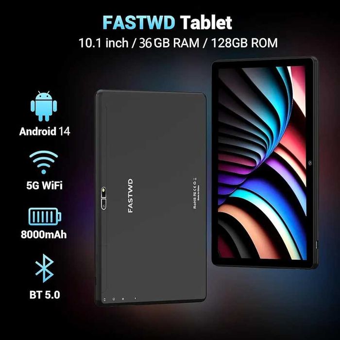 Нов таблет FASTWD 10-инчов Android 14, 36GB RAM + 128GB ROM, 5G WiFi..