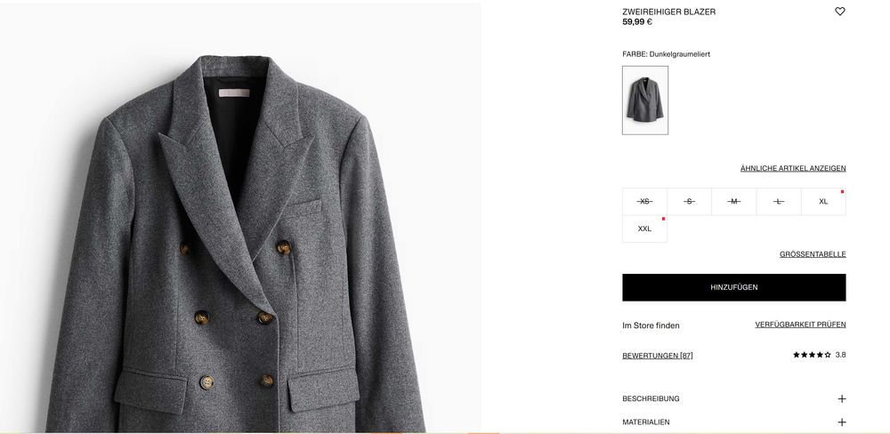 Новый пиджак H&M, шерсть, размер XXL (58/64)