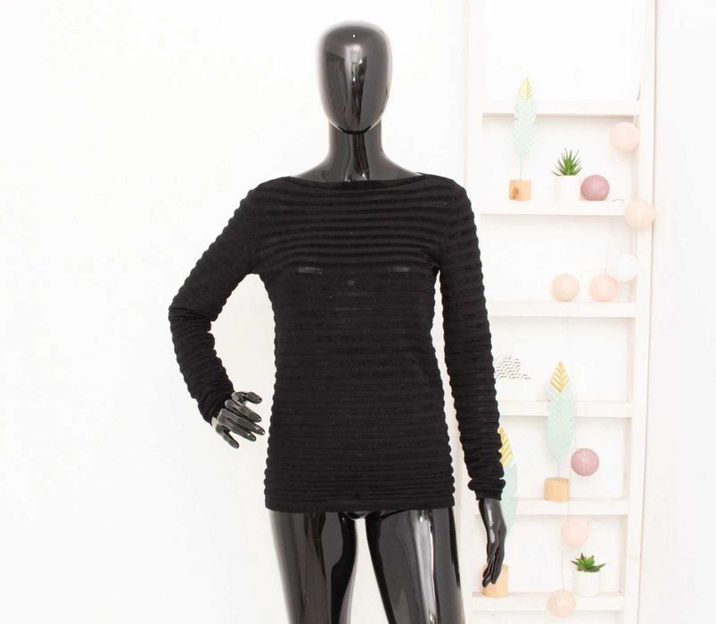 Max Mara дамски пуловер плюшен полупрозрачен черен райе S