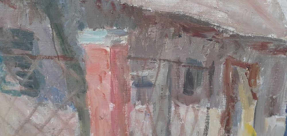 Tablou vechi - in ograda - semnat Ghiata D