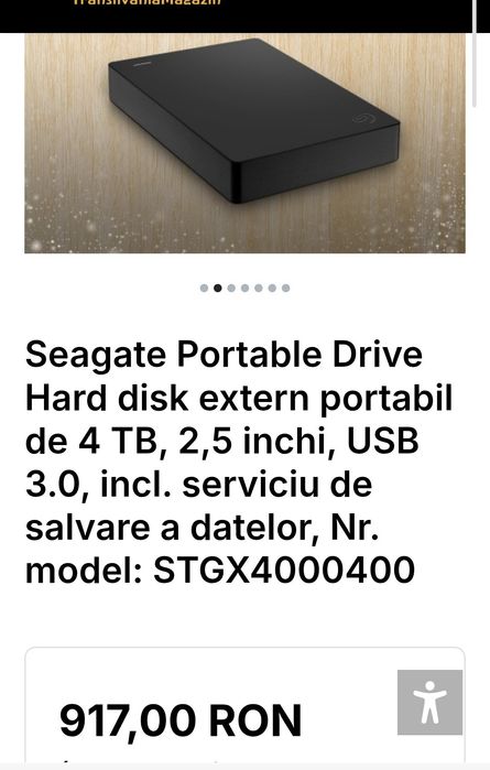 HDD / Hard Disk Portabil 4TB SEAGATE USB 3.0 pt PC, Mac, Xbox, PS5 etc