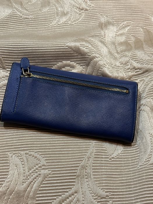 Дамски кожен портфейл Prada Saffiano Leather Long Flap Wallet / Blue