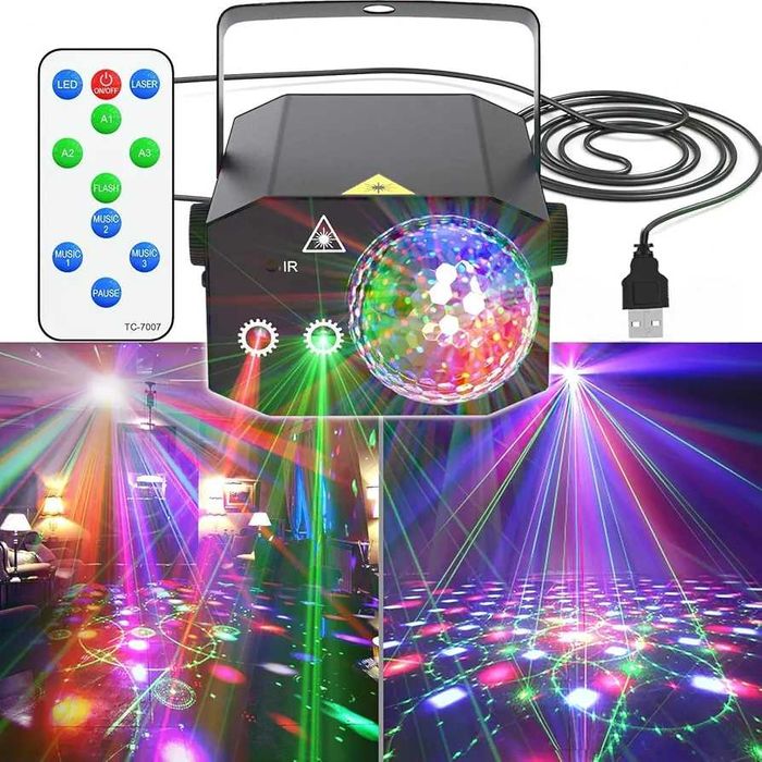 Proiector lumini RGB cu senzor de sunet (microfon)pentru club/dj/party