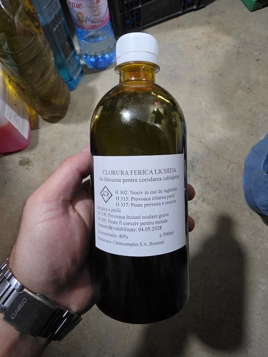 Clorură ferică lichidă 40% 500ml - Corodare cablaje PCB / Decromare elemente auto