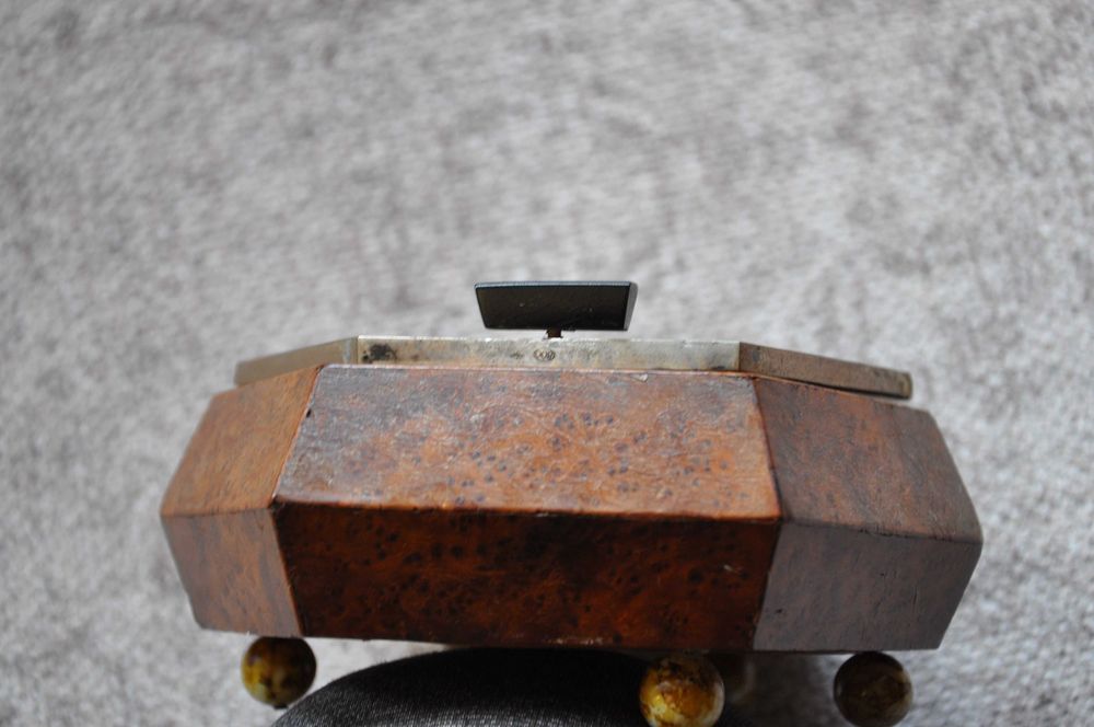 Tabachera port tigaret vechi antic birou argint + lemn nobil