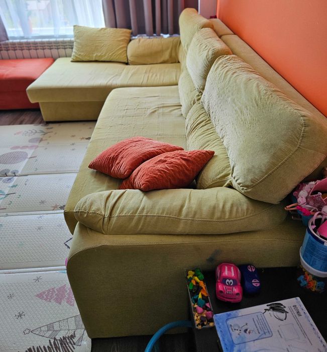 Диван с ракла цвят горчица и оранжево