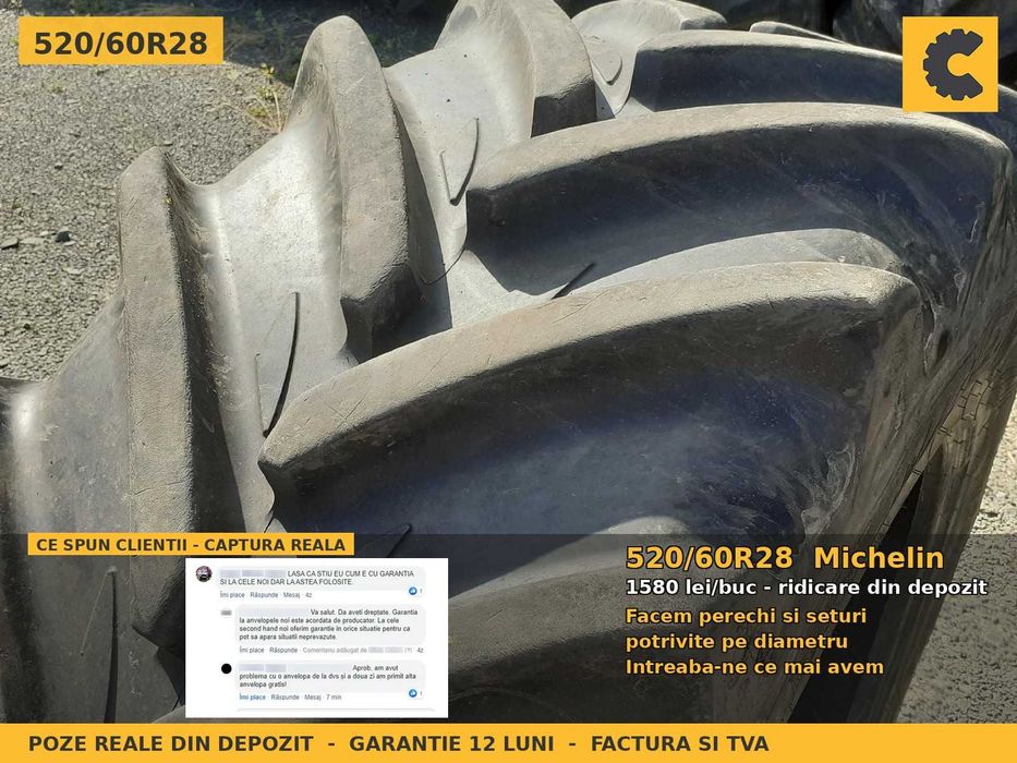 Cauciucuri Anvelope 520/60R28 520 60 R28 5206028 520 60R28 Michelin Tractor Utilaje Agricole Radial SH Second Hand GARANTIE Garantie 1 An Factura