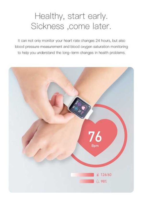 8цвятa Смарт гривна часовник Smart Watch калории кръвно крачкомер пулс