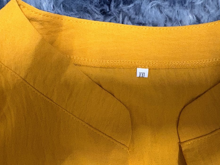 Bluză damă elegantă galben muștar mâneci dantelă XXL