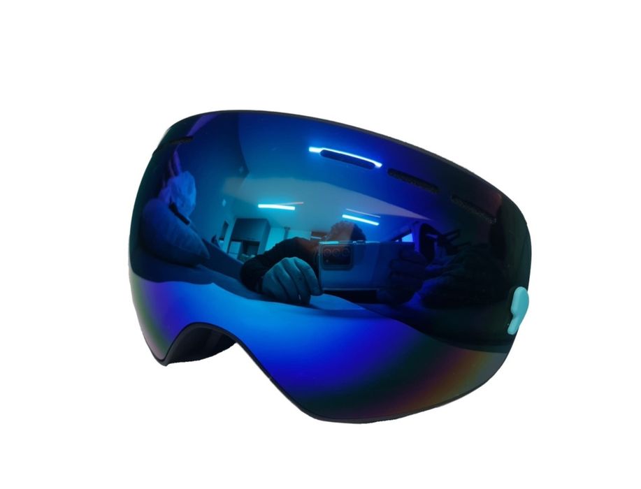 Ochelari ski si snowboard, lentila sferica dubla, demontabila, polarizata, ventilate anti-ceata, oglinda, albastru