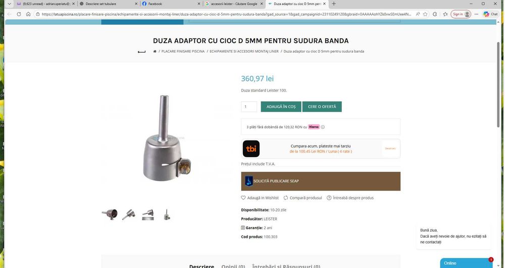 Duza  Leister adaptor cu cioc, D 5 mm, pentru sudura pe banda.