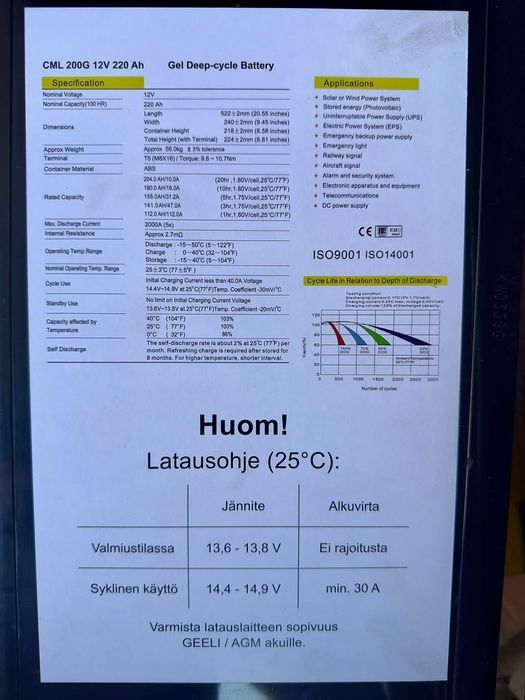 Baterie cu gel 220ah Energi+ Noi pentru panouri solare Acumulator gel