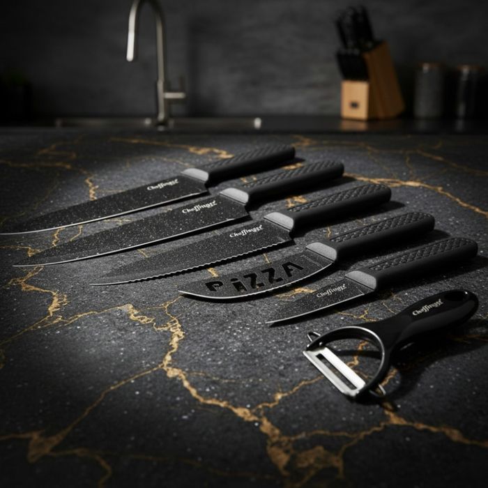 Комплект кухненски ножове – Cheffinger CF-MB08 от 6 части с мраморно п