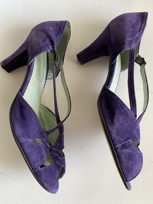 Лилави обувки на висок ток, N 39 от естествен набук