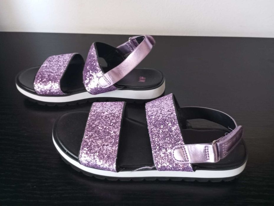Sandale NOI mov cu sclipici si bareta H&M 37 (23 cm)