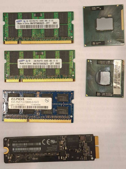SSD 256GB, RAM DDR2 2GB, DDR3 4GB, CPU Intel Core i5-3210M, CPU Intel Celeron M 530