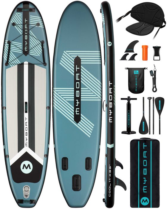 Нов, висок клас, 335 СМ широк надуваем падъл борд SUP MYBOAT MY11 (MYBOAT Blue/Grey) в синьо-сив дизайн.